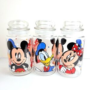 Vintage Disney Anchor Hocking Glass Canister Mickey Mouse Minnie Donald Duck  (3